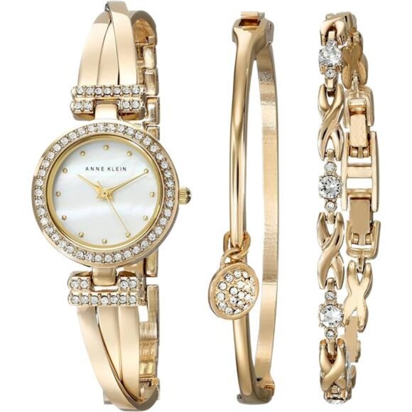 Women's Premium Crystal Accented Bangle Watch and Bracelet Set - Picture 1 of 6